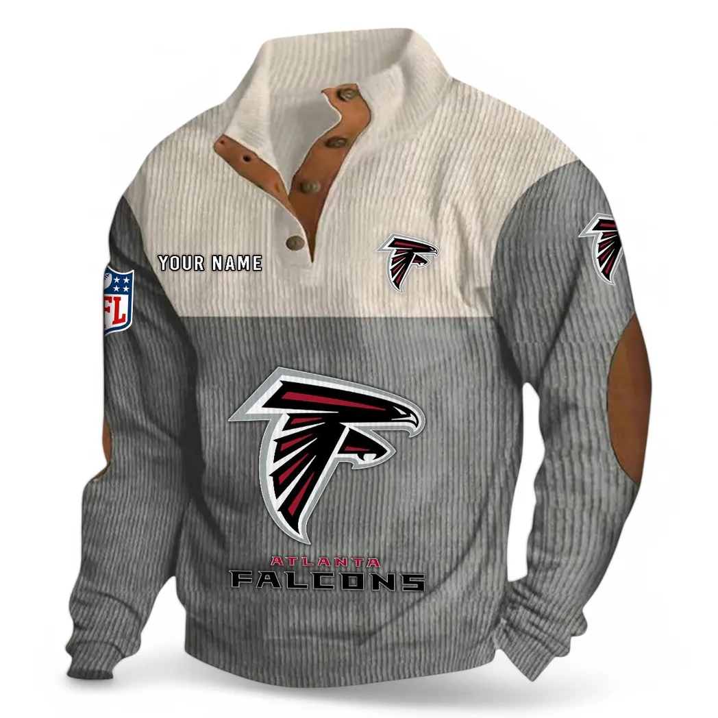 Atlanta Falcons NFL Men's Stand Up Collar Base Shirt Custom Gray All-Season Sport Sweatshirt