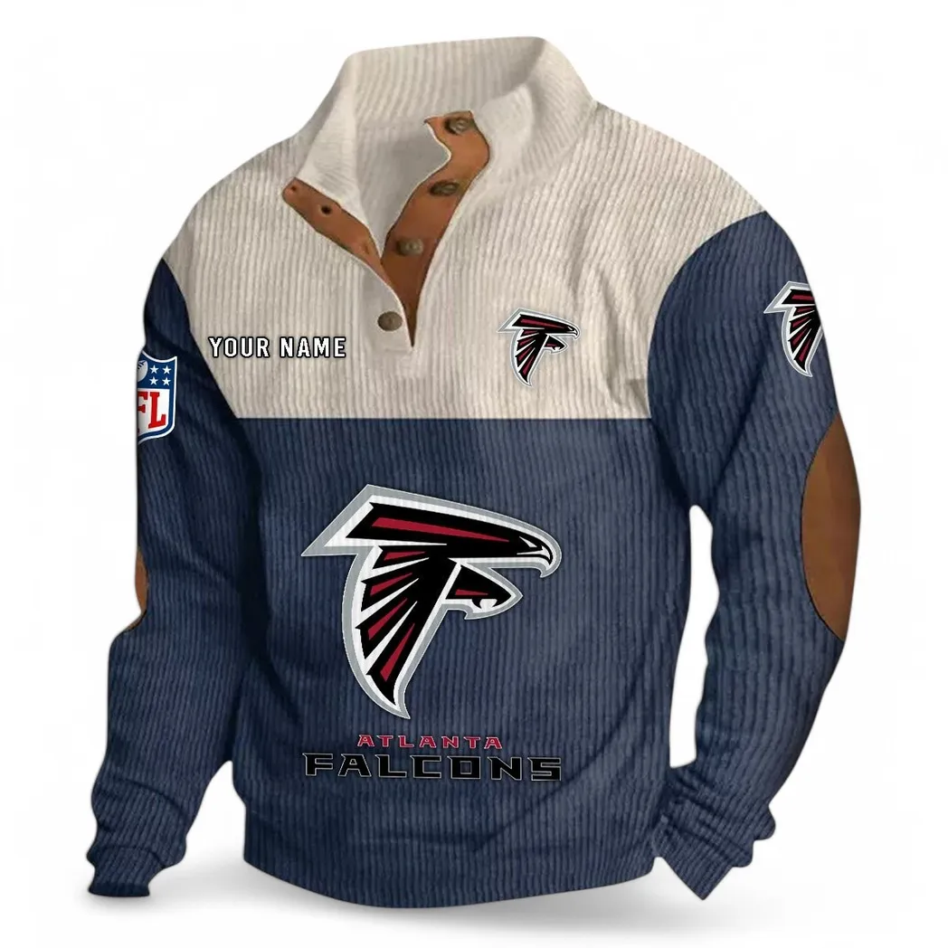 Atlanta Falcons NFL Men's Stand Up Collar Base Shirt Custom Navy Blue Everyday Fan Collar Sweatshirt
