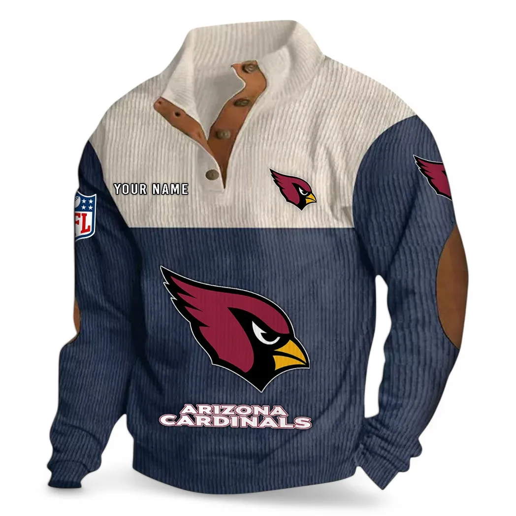 Arizona Cardinals NFL Men's Stand Up Collar Base Shirt Custom Navy Blue Everyday Comfort Sport Shirt