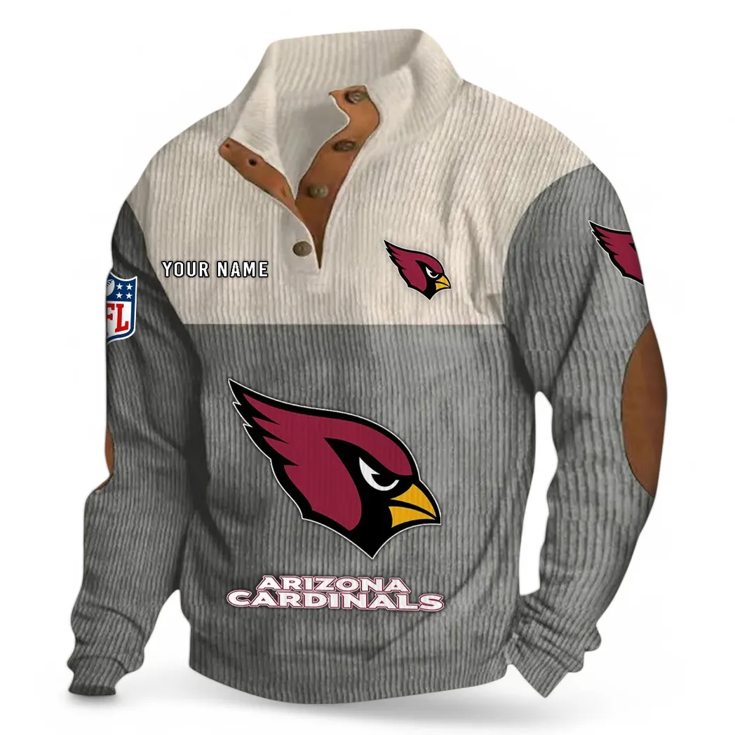 Arizona Cardinals NFL Men's Stand Up Collar Base Shirt Custom Gray Tailgate Fan Sweatshirt