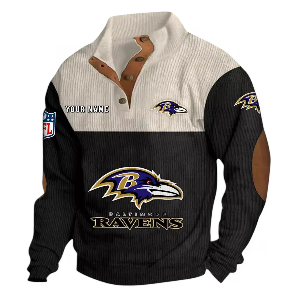 Baltimore Ravens NFL Men's Stand Up Collar Base Shirt Custom Black Fan Vibe Sweatshirt