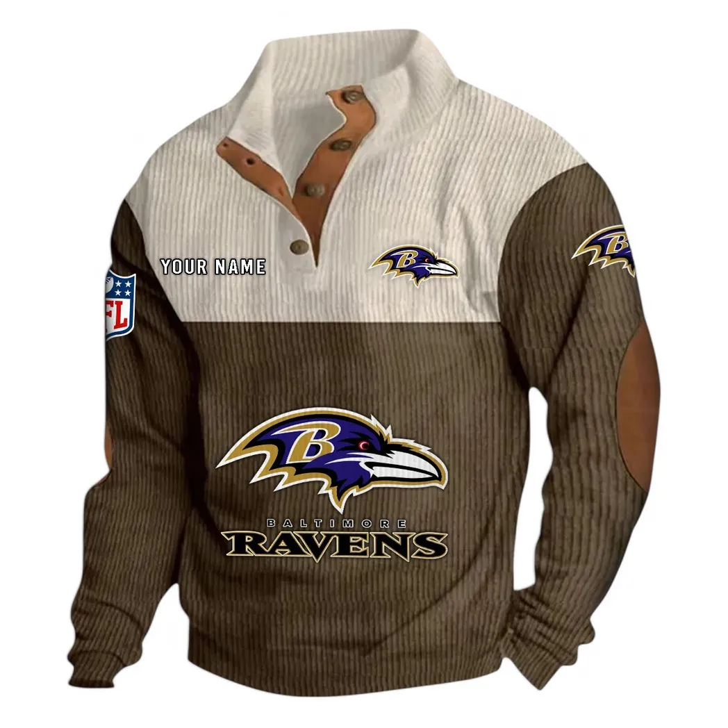 Baltimore Ravens NFL Men's Stand Up Collar Base Shirt Custom Men Brown
