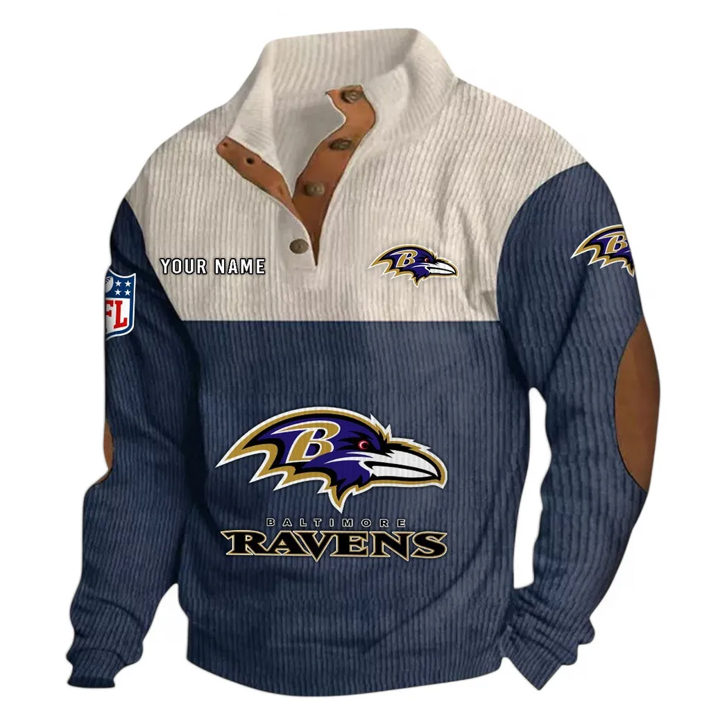 Baltimore Ravens NFL Men's Stand Up Collar Base Shirt Custom Navy Blue