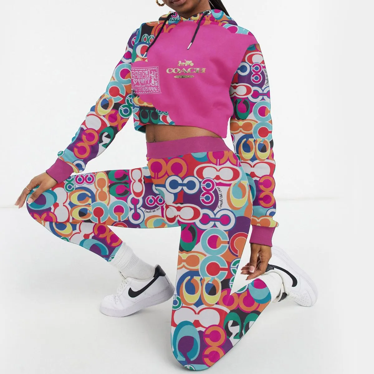 Coach Multicolor Pop Art Cropped Hoodie And Leggings Set