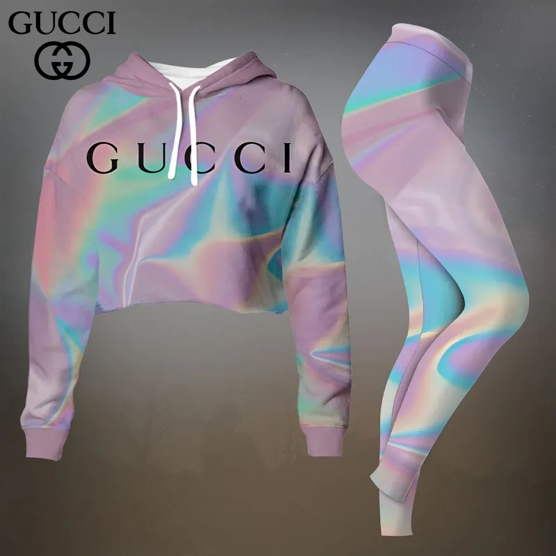 Gucci Pastel Tie Dye Cropped Hoodie And Leggings Set