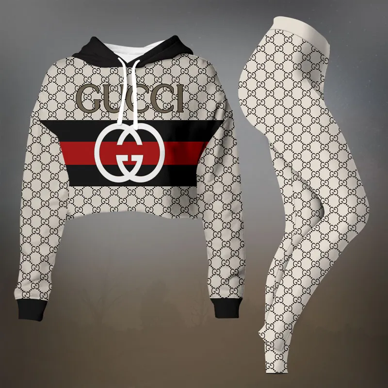 Gucci Gray Tie Dye Cropped Hoodie And Leggings Set