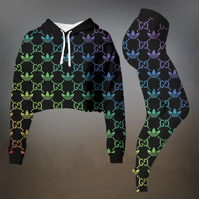 Gucci Rainbow Monogram Cropped Hoodie And Leggings Set