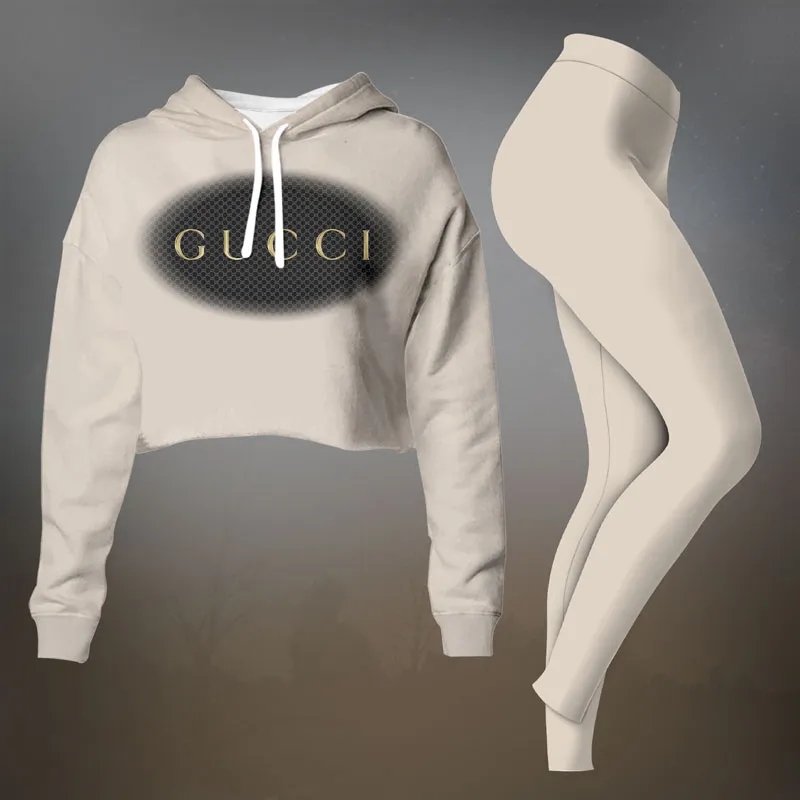 Gucci Cropped Hoodie And Leggings Set White Minimalist Logo