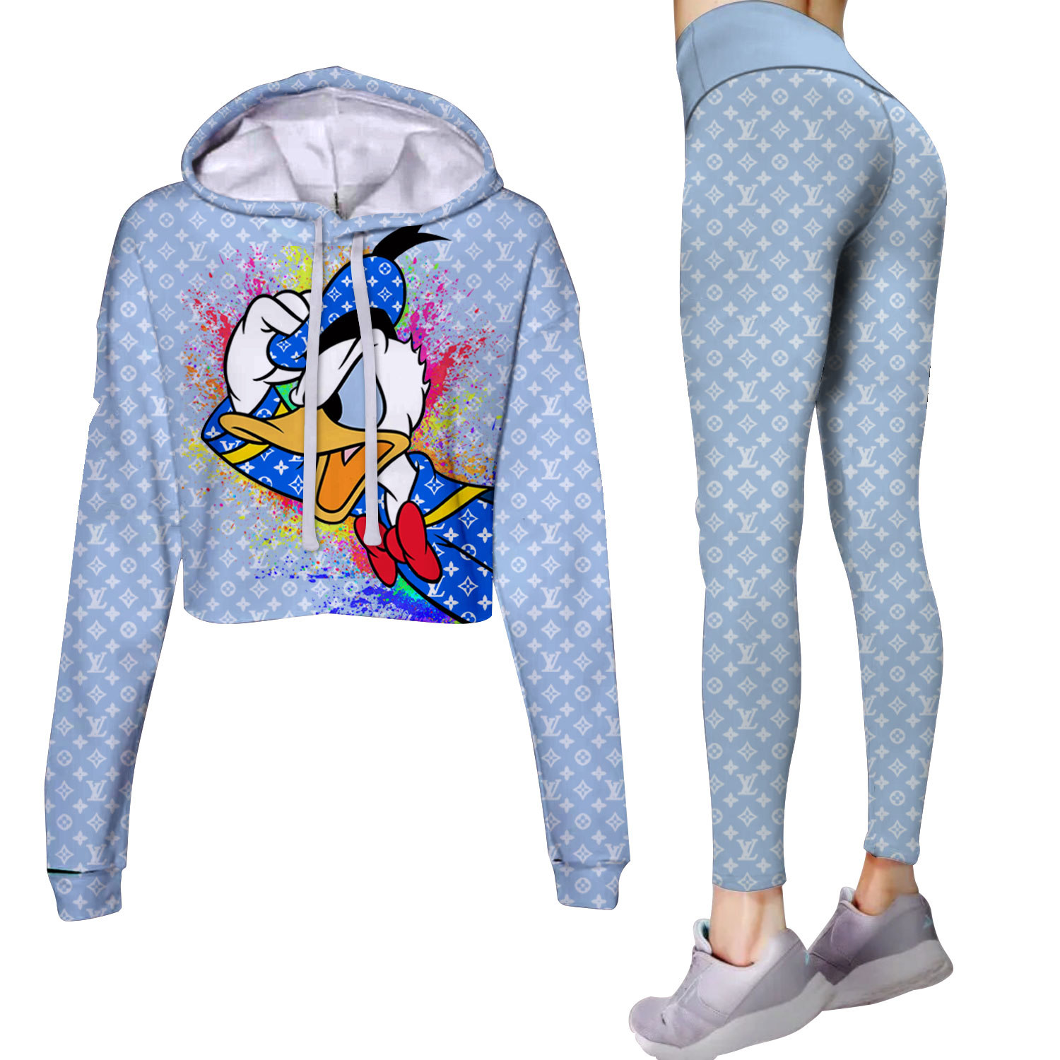 Gucci Cropped Hoodie And Leggings Set Blue Cartoon Graphic