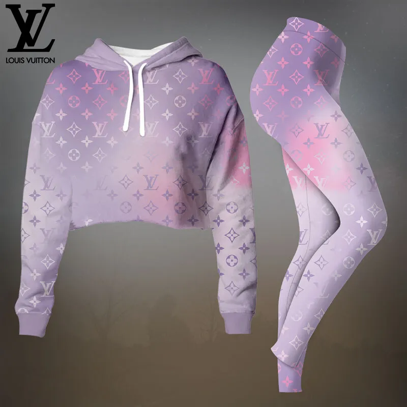 Louis Vuitton Pink Gradient Monogram Cropped Hoodie And Leggings Set