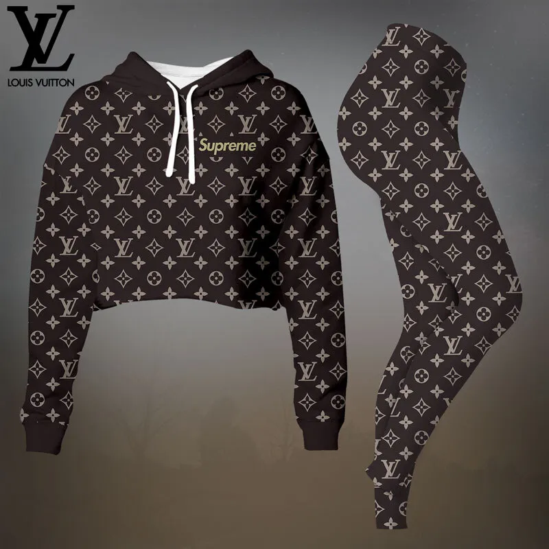 Louis Vuitton Premium Cropped Hoodie Leggings Set For Women