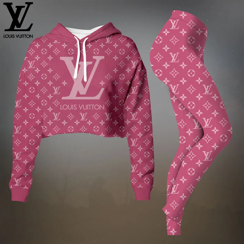 Louis Vuitton Pink Premium Cropped Hoodie Leggings Set For Women
