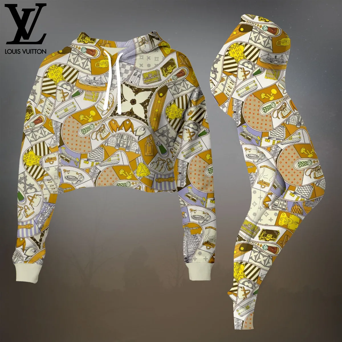 Louis Vuitton Premium Cropped Hoodie Leggings Set For Women