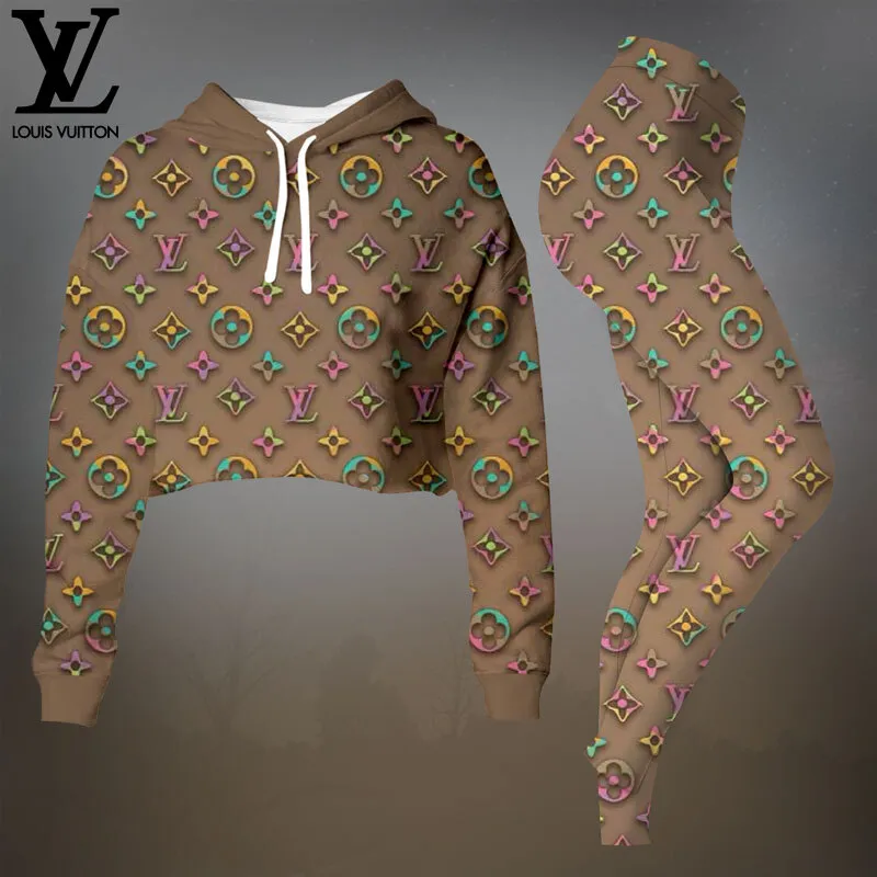 Louis Vuitton Premium Cropped Hoodie Leggings Set For Women