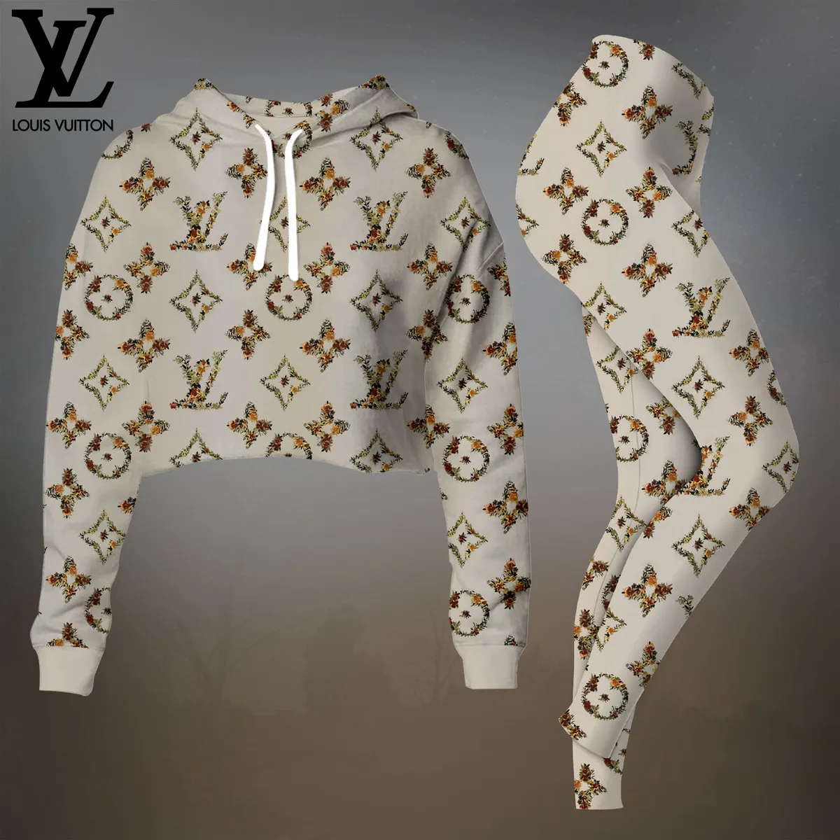 Louis Vuitton Monogram Premium Cropped Hoodie Leggings Set For Women