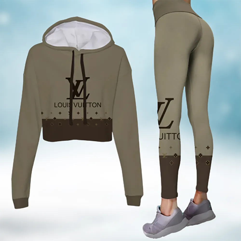 Louis Vuitton Premium Cropped Hoodie And Leggings Set