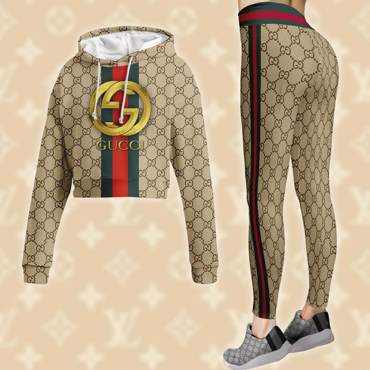 Gucci Luxury Brand Limited Edition Cropped Hoodie Leggings Set 2025