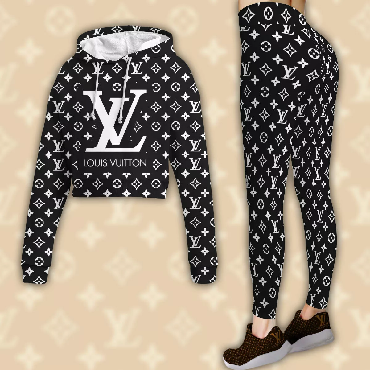 Louis Vuitton Luxury Brand Limited Edition Cropped Hoodie Leggings Set 2025