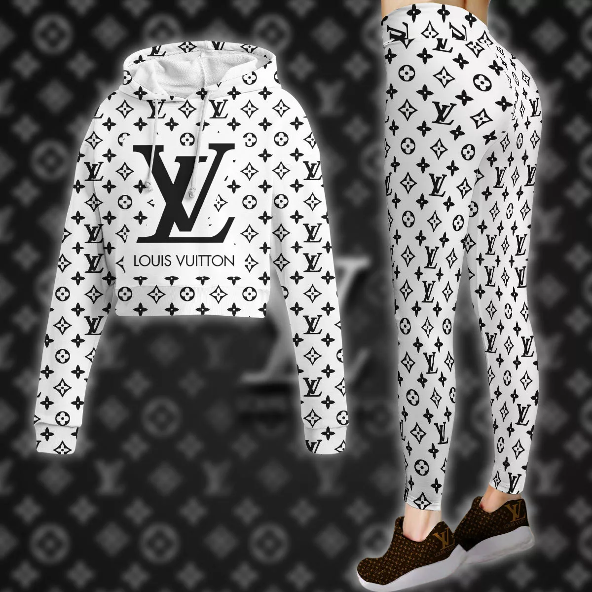 Louis Vuitton Luxury Brand Limited Edition Cropped Hoodie Leggings Set 2025