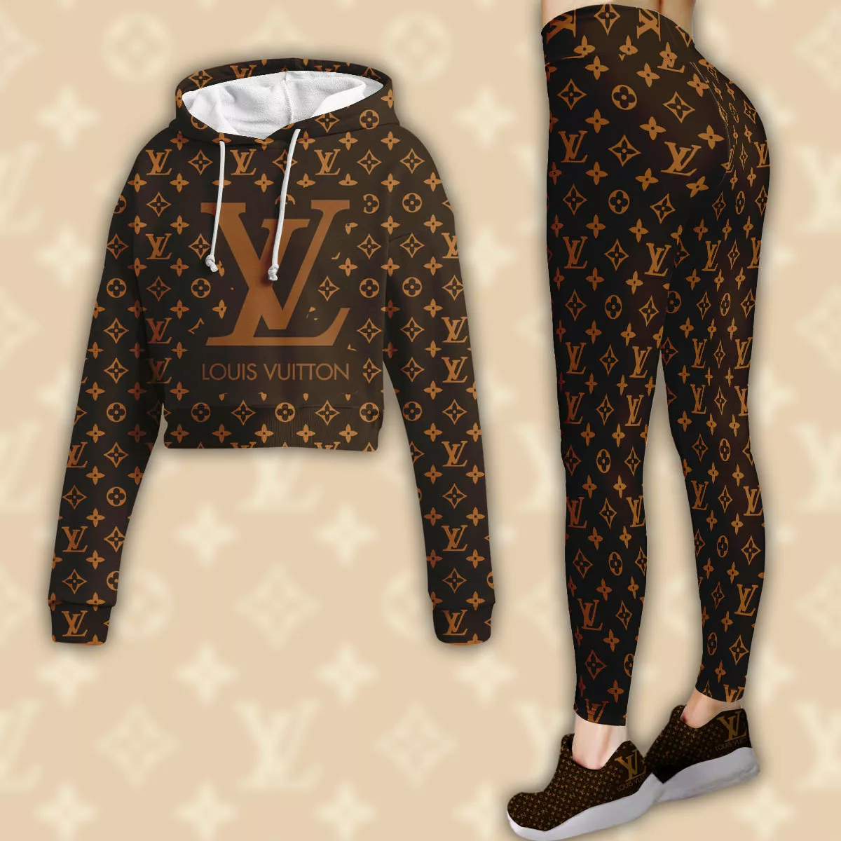 Louis Vuitton Luxury Brand Limited Edition Cropped Hoodie Leggings Set 2025