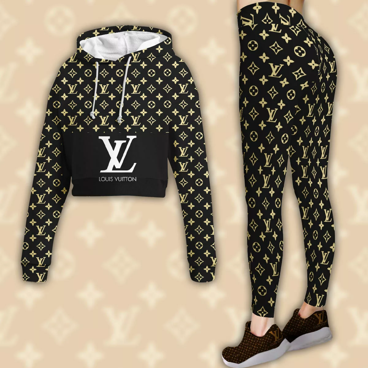 Louis Vuitton Luxury Brand Limited Edition Cropped Hoodie Leggings Set 2025