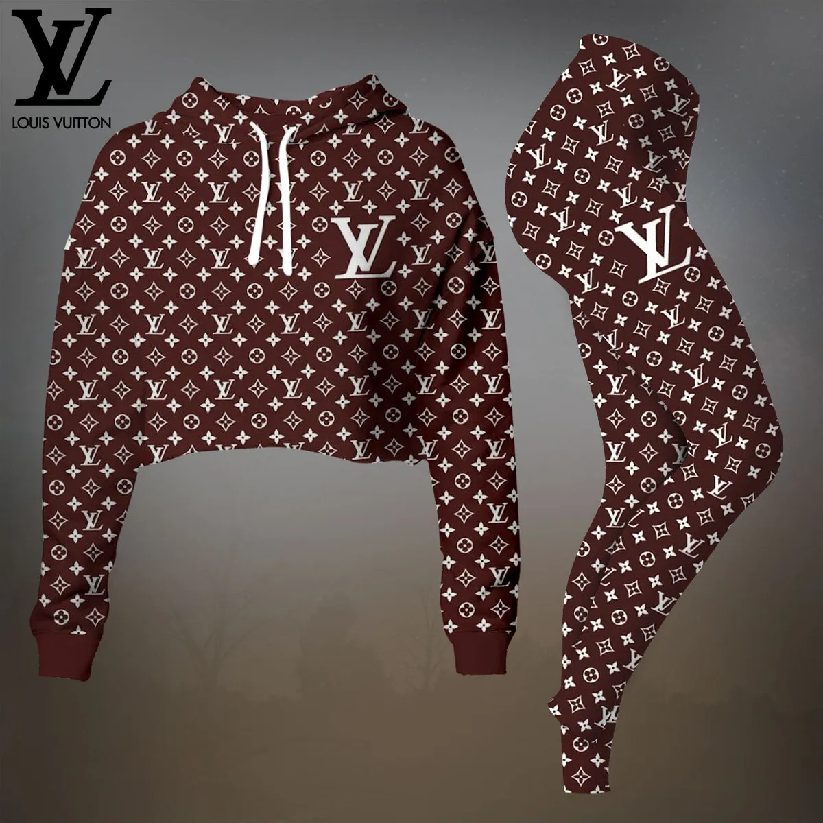 Louis Vuitton Premium Cropped Hoodie Leggings Set For Women