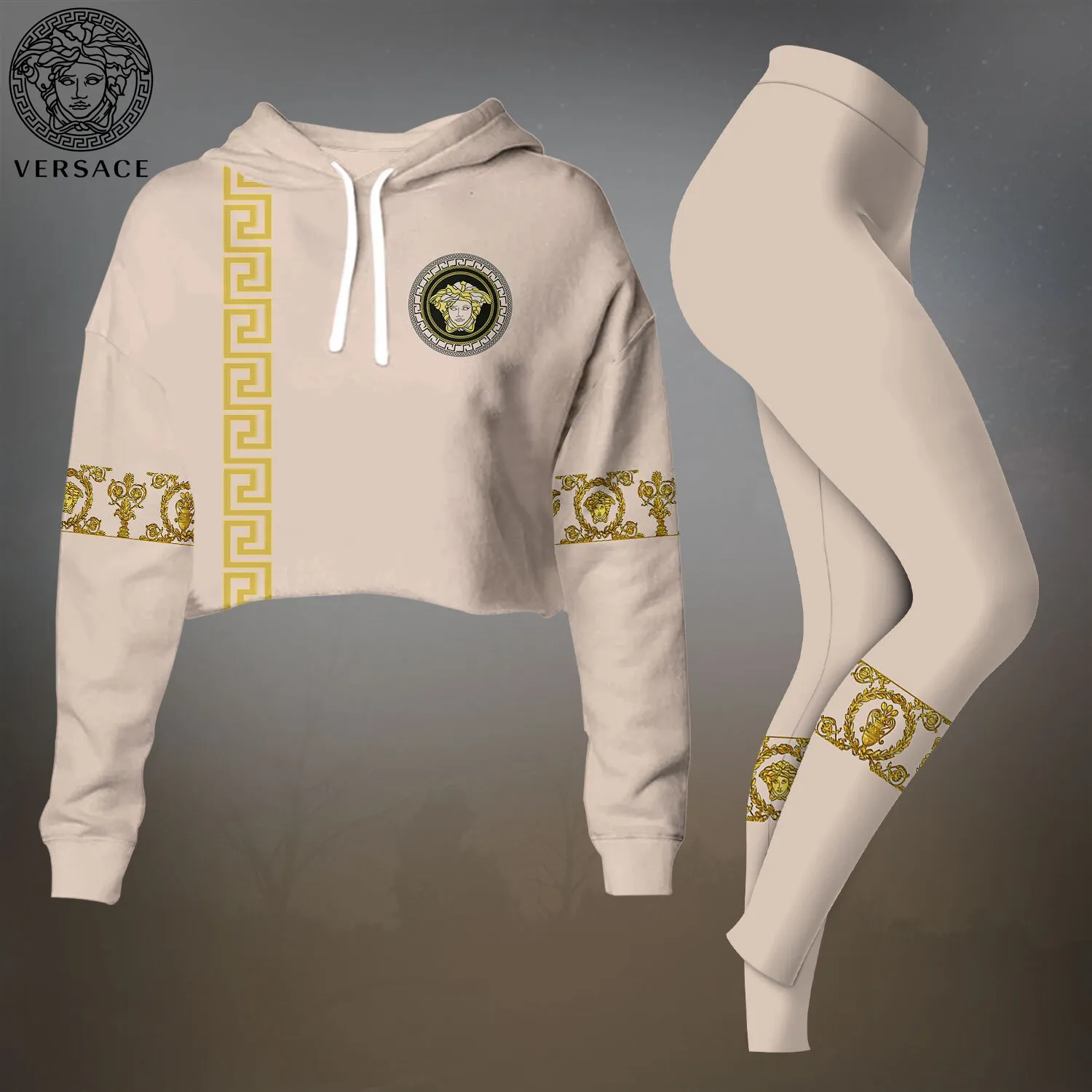 Versace Premium Cropped Hoodie Leggings Set For Women