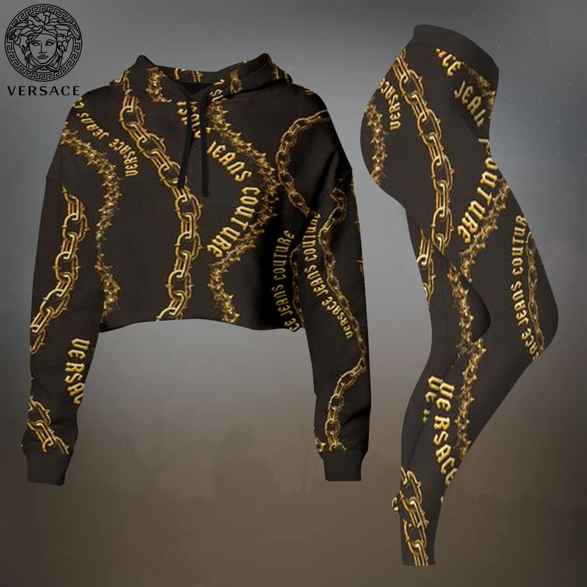 Versace Premium Cropped Hoodie Leggings Set For Women