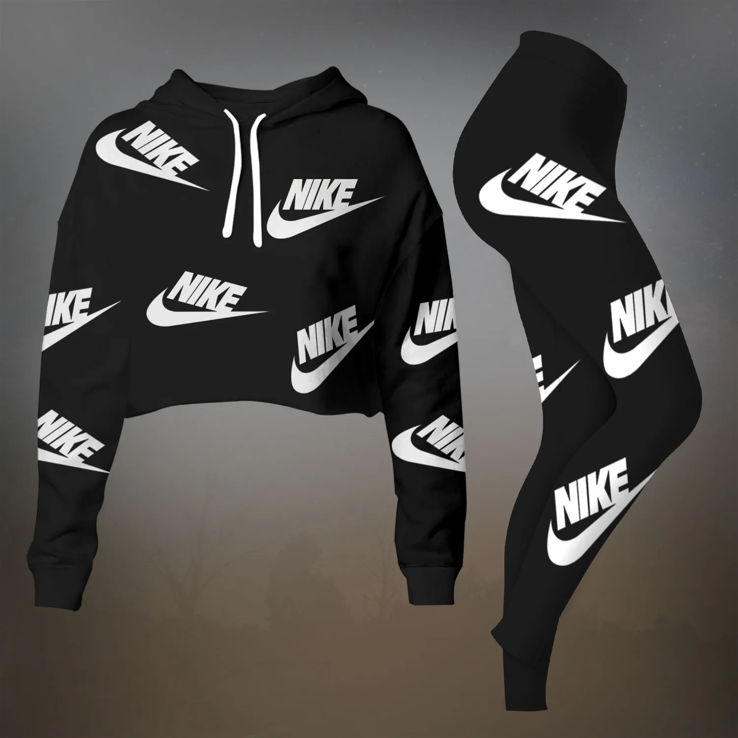 Nike Premium Cropped Hoodie Leggings Set For Women
