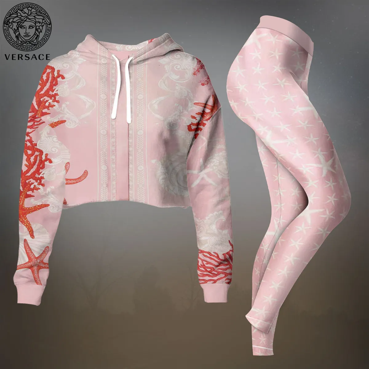 Versace Premium Cropped Hoodie Leggings Set For Women