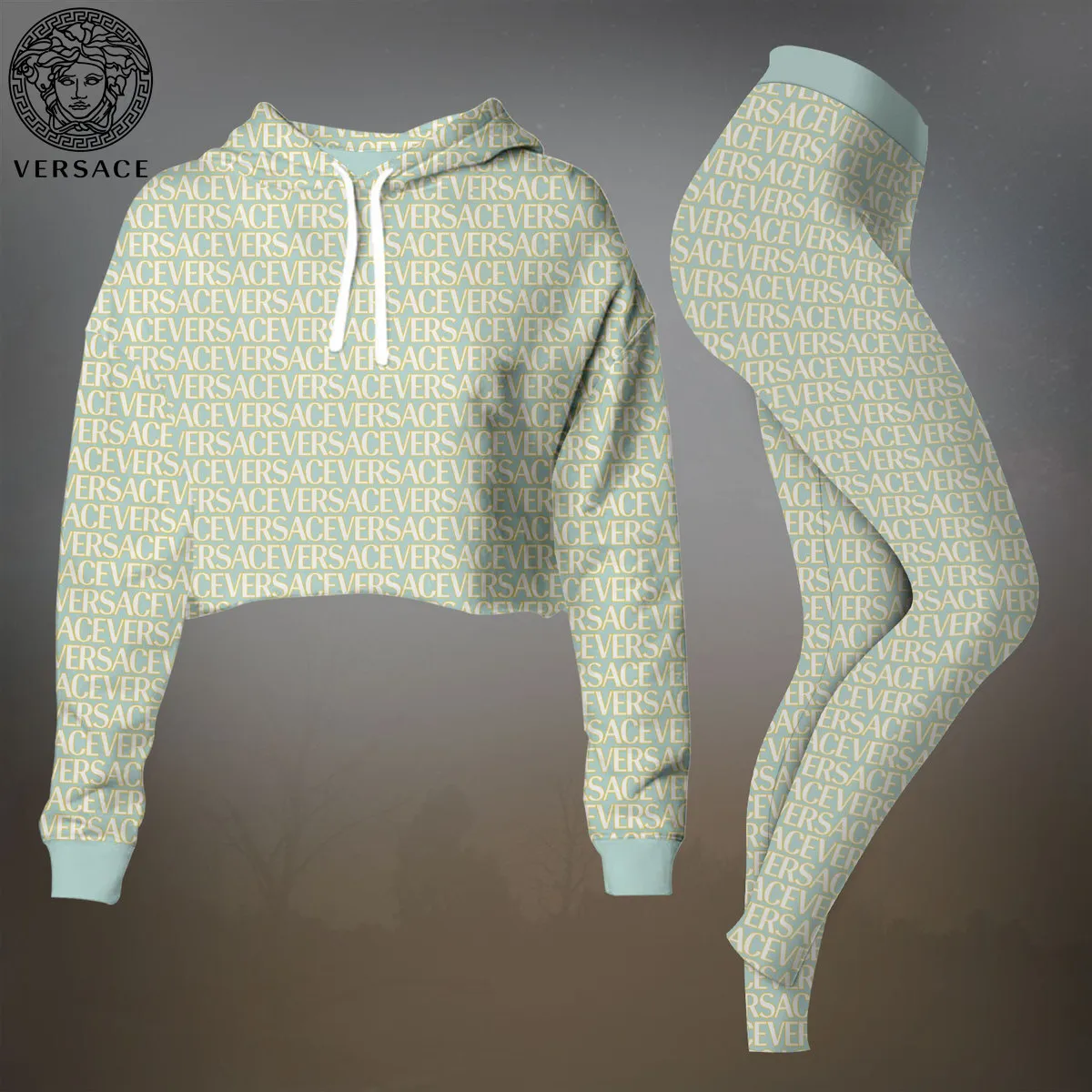 Versace Premium Cropped Hoodie Leggings Set For Women
