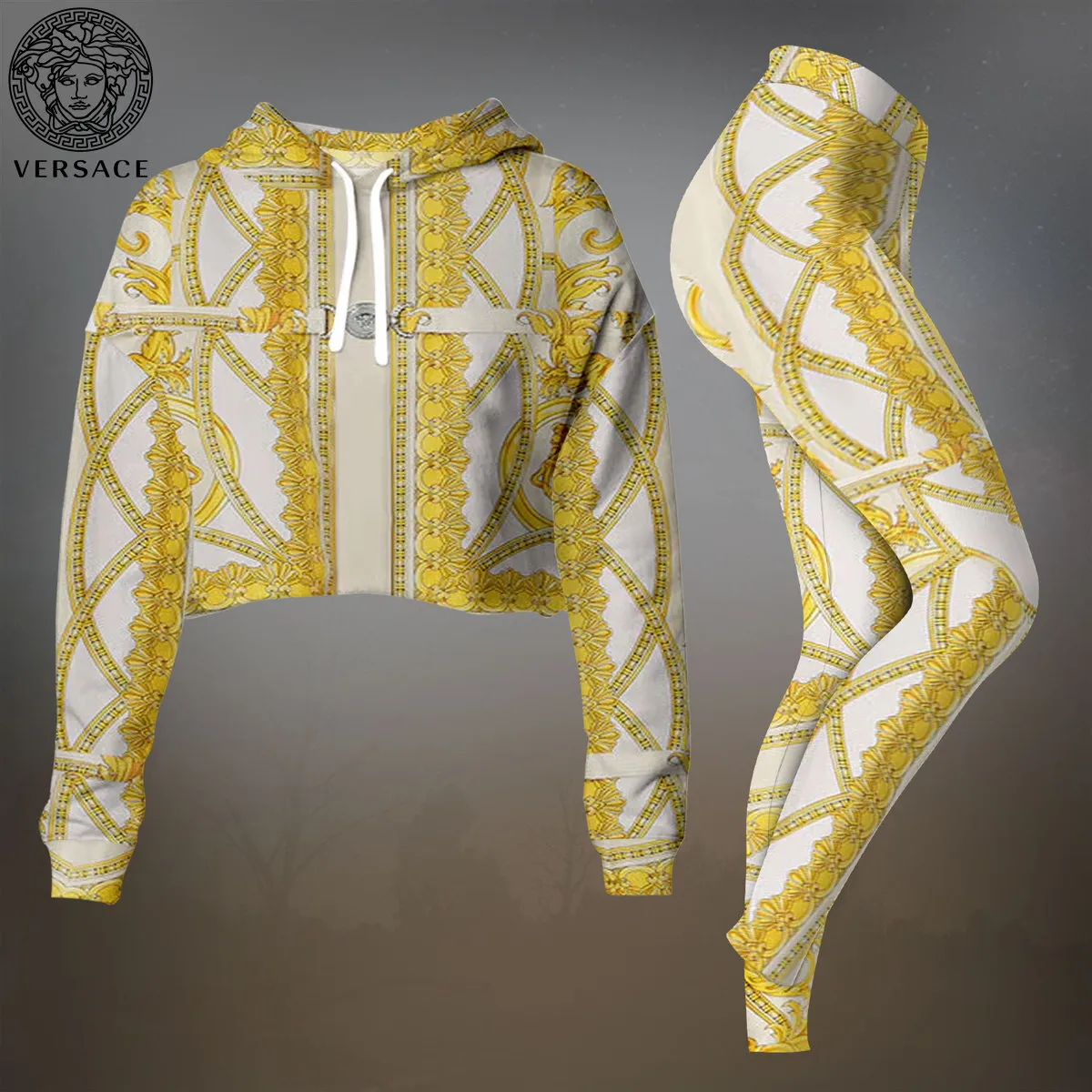 Versace Premium Cropped Hoodie Leggings Set For Women