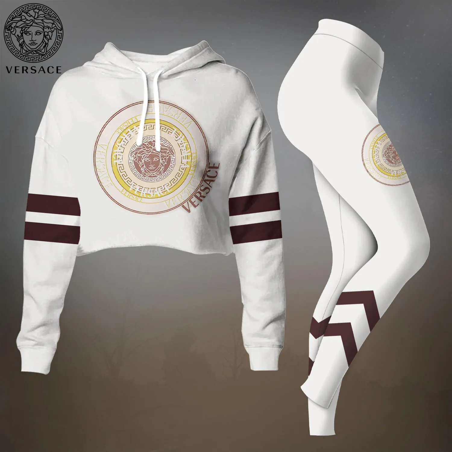 Versace Premium Cropped Hoodie Leggings Set For Women Winter Clothes