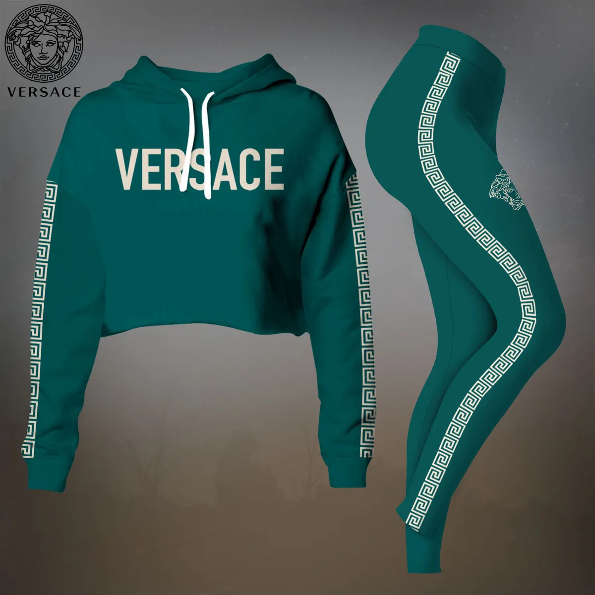 Versace Premium Cropped Hoodie Leggings Set For Women