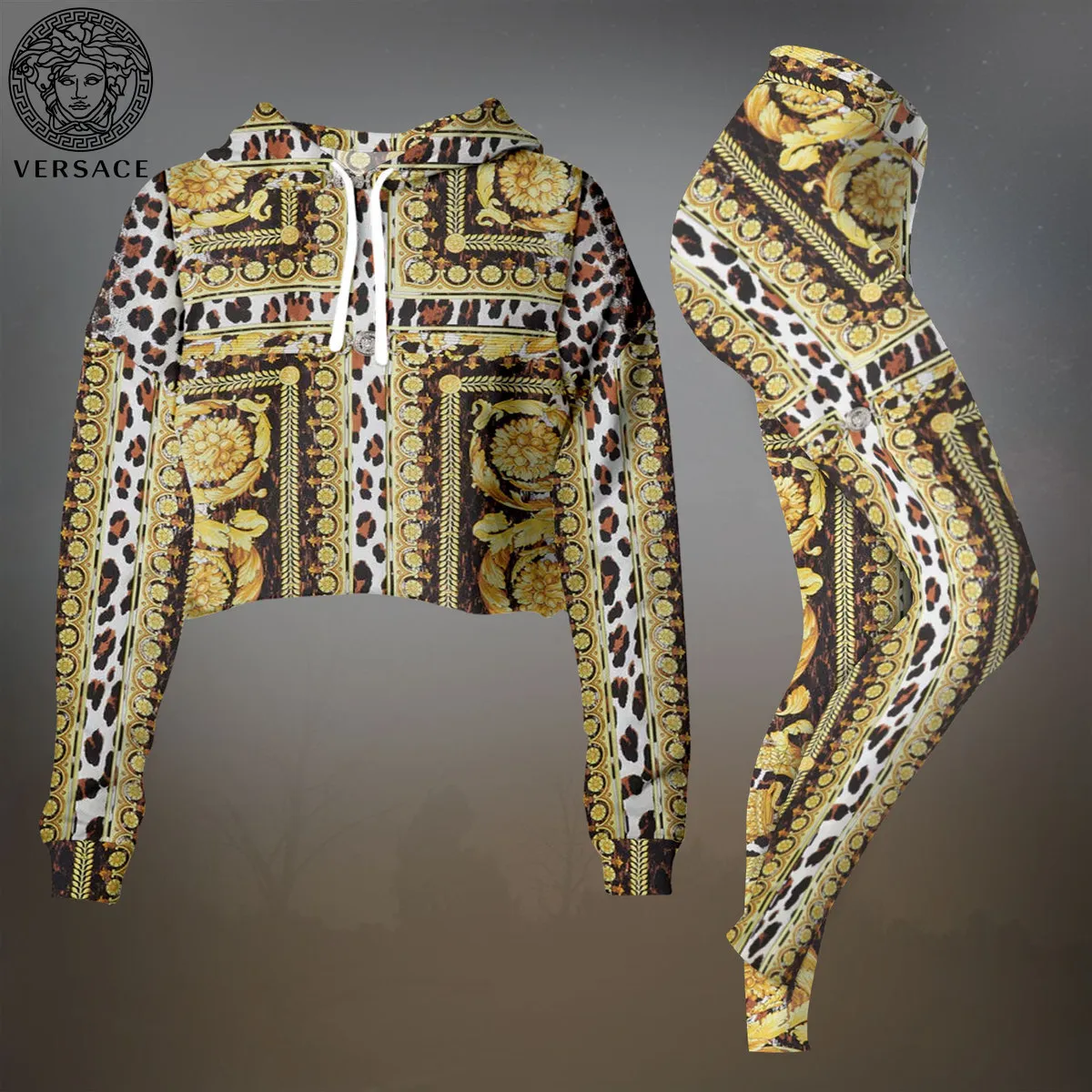 Versace Premium Cropped Hoodie Leggings Set For Women