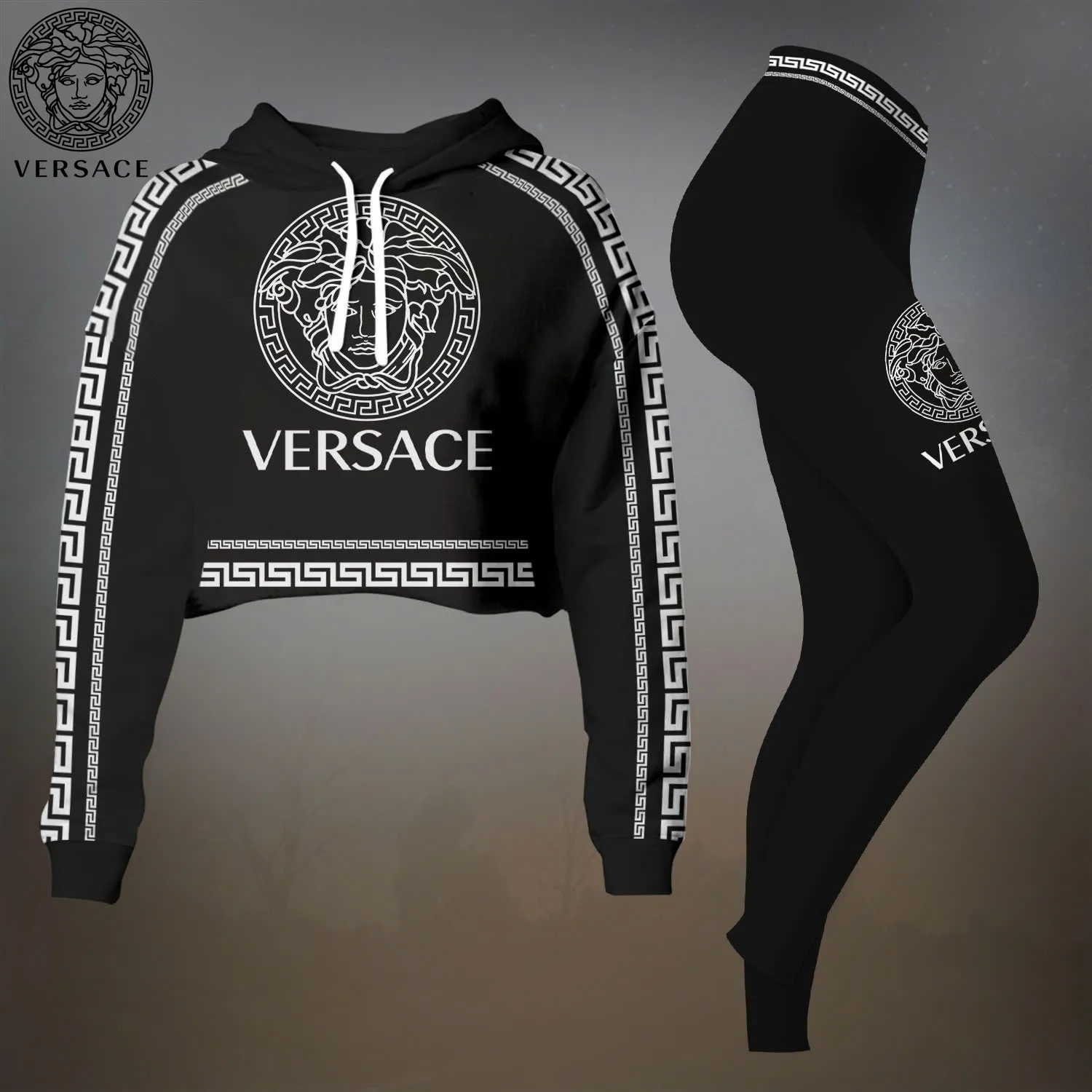 Versace Premium Cropped Hoodie Leggings Set For Women