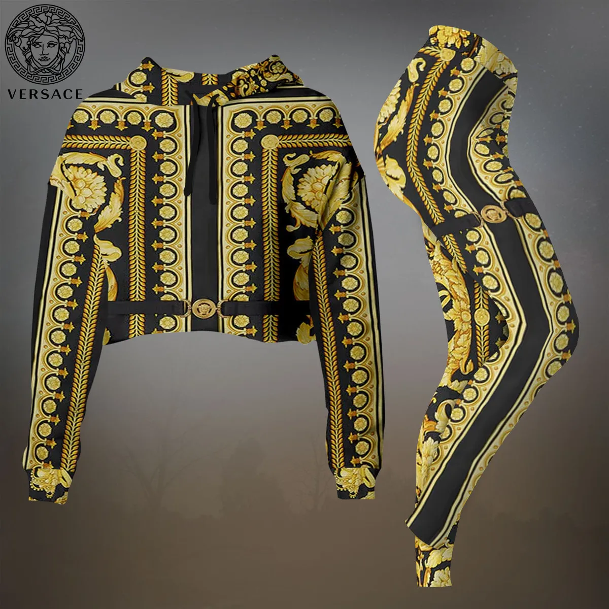 Versace Premium Cropped Hoodie Leggings Set For Women