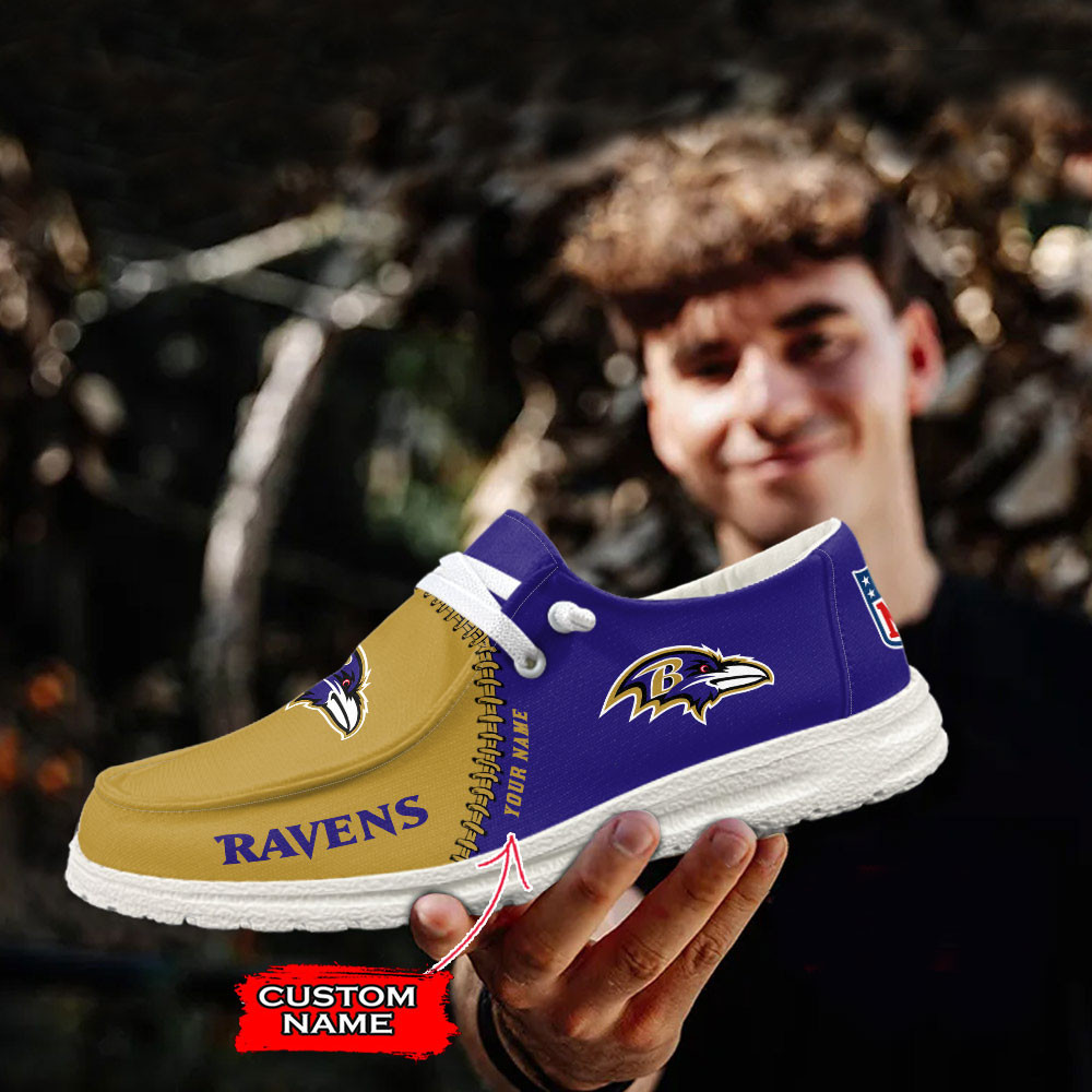 Baltimore Ravens Moccasin Slippers Hey  Dude Shoes Printed For Men And Women - Image 3