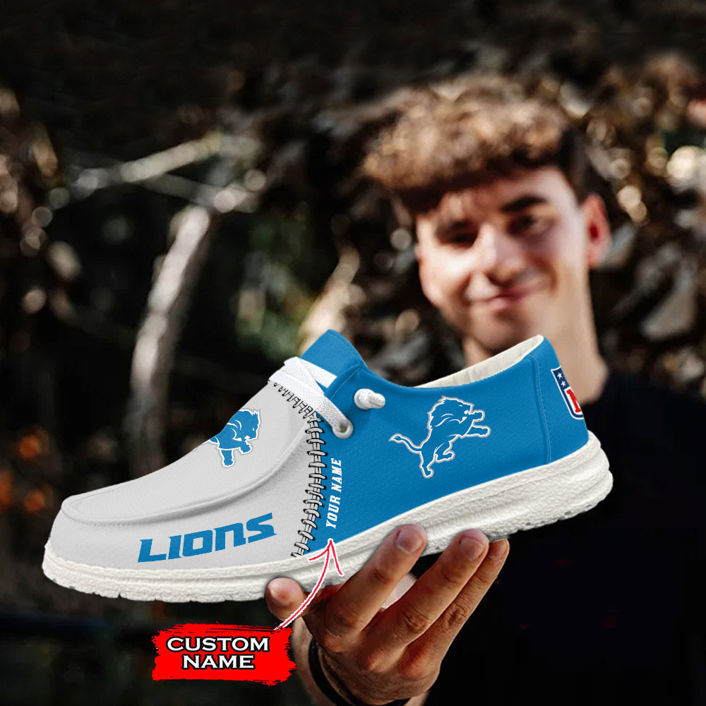 Detroit Lions Moccasin Slippers Hey Dude Shoes Printed For Men And Women - Image 3