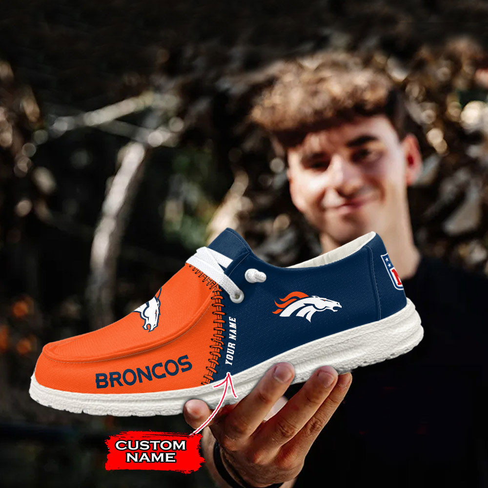 Denver Broncos Moccasin Slippers Hey Dude Shoes Printed For Men And Women - Image 3