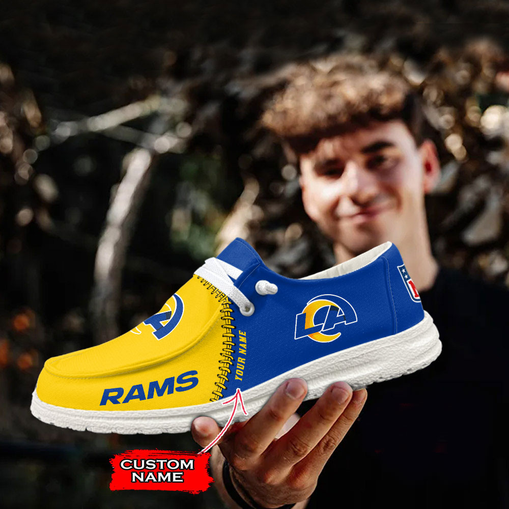 Los Angeles Rams Moccasin Slippers Hey  Dude Shoes Printed For Men And Women - Image 3