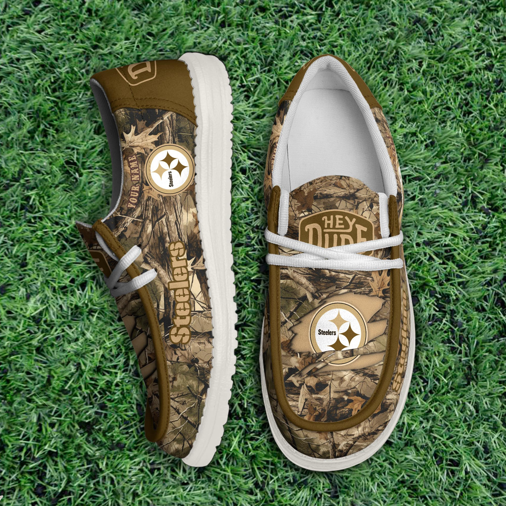 Pittsburgh Steelers Camo Hunting Thickened Hey Dude Shoes Printed For Men And Women - Image 3