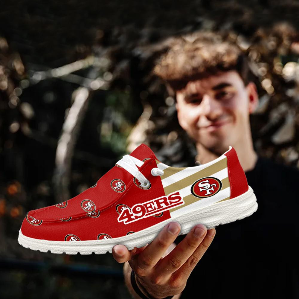 San Francisco 49ers Logo Pattern Hey  Dude Shoes Printed For Men And Women - Image 3