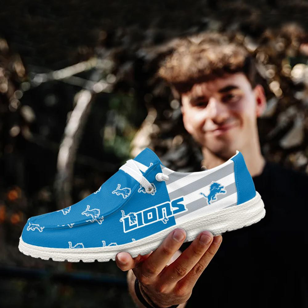 Detroit Lions Logo Pattern Hey Dude Shoes Printed For Men And Women - Image 3
