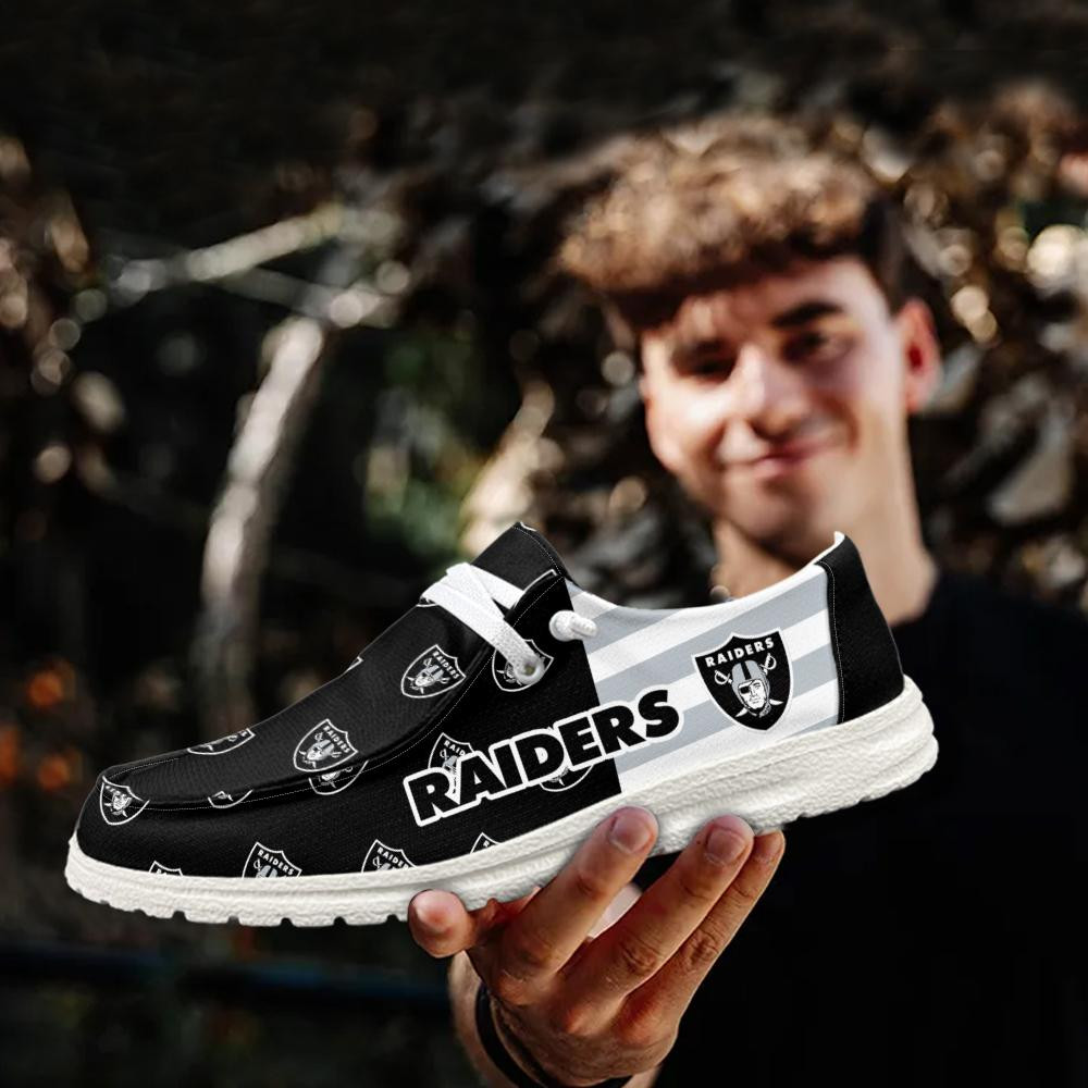 Las Vegas Raiders Logo Pattern Hey  Dude Shoes Printed For Men And Women - Image 3