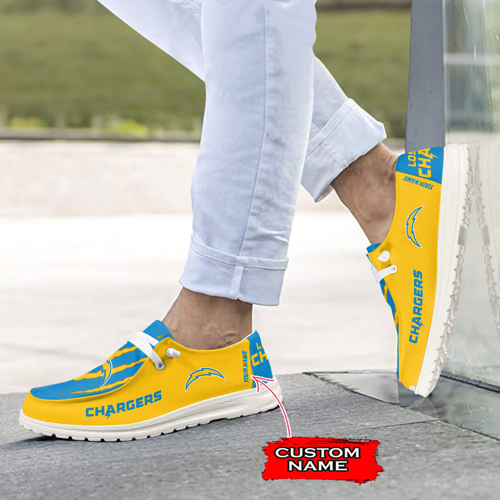 Los Angeles Chargers Scratch Hey  Dude Shoes Printed For Men And Women Moccasin Slipper - Image 4