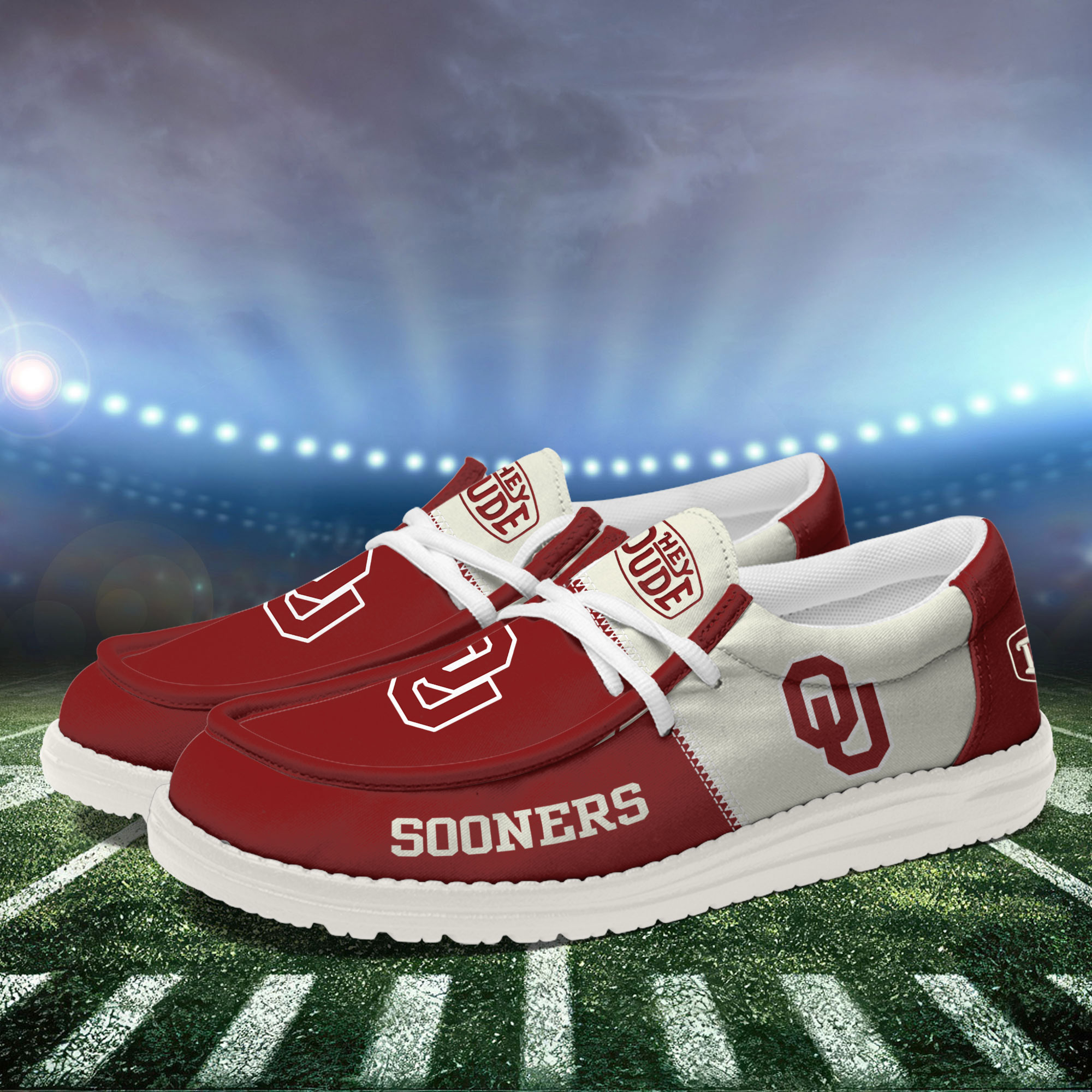 Oklahoma Sooners Football Hey Dude Canvas Loafer Shoes For Men And Women - Image 3