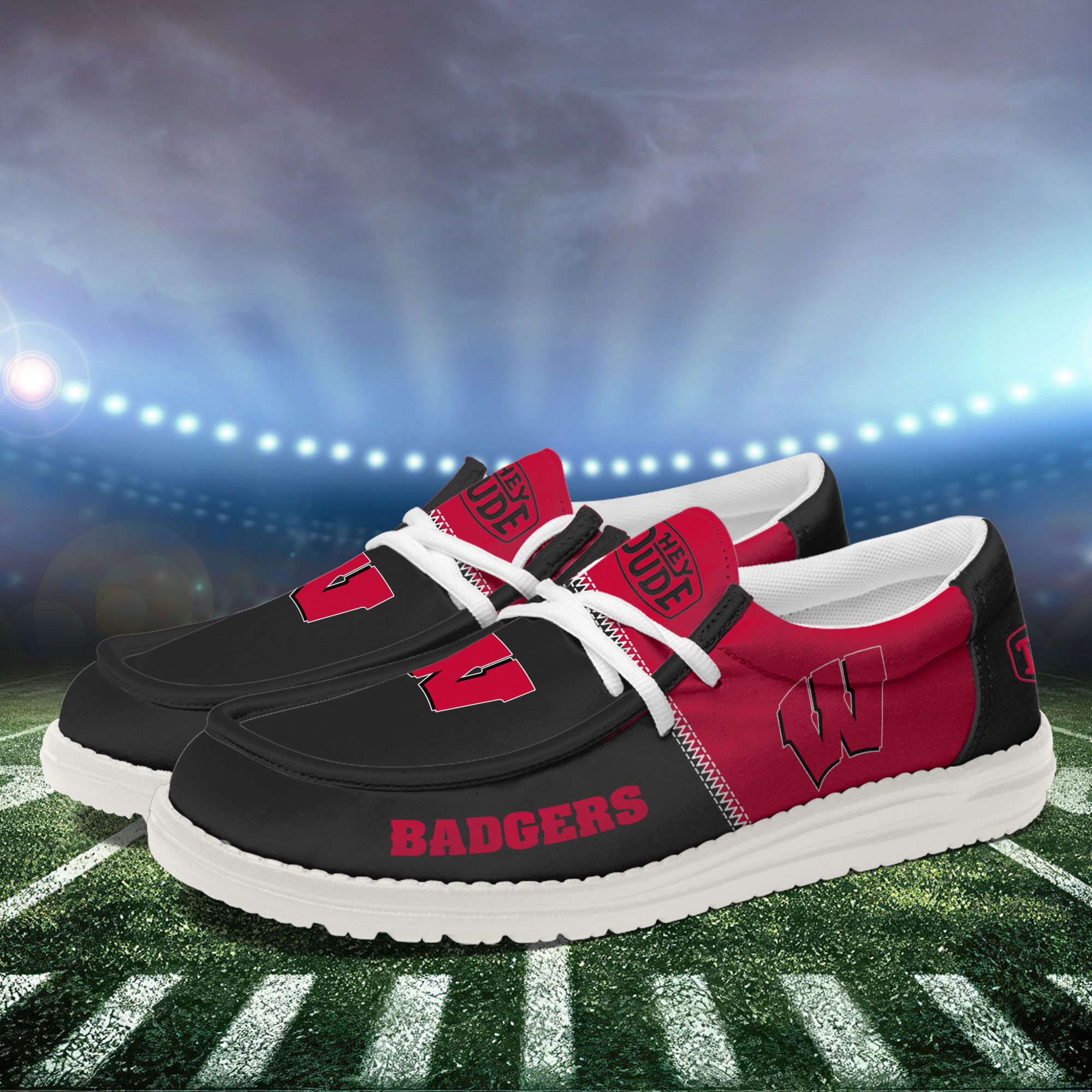 Wisconsin Badgers Football Hey Dude Canvas Loafer Shoes For Men And Women - Image 3
