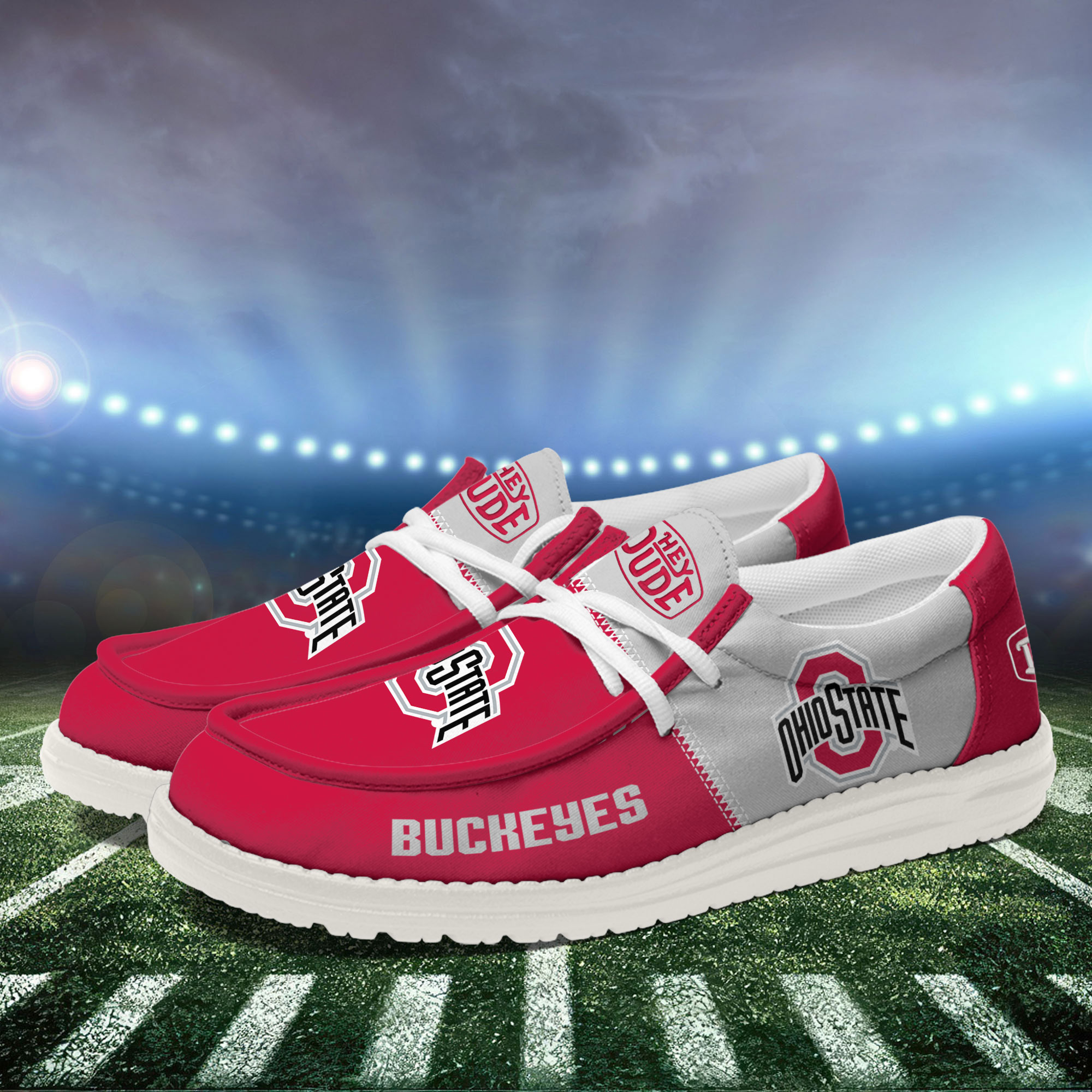 Ohio State Buckeyes Football Hey Dude Canvas Loafer Shoes For Men And Women - Image 3