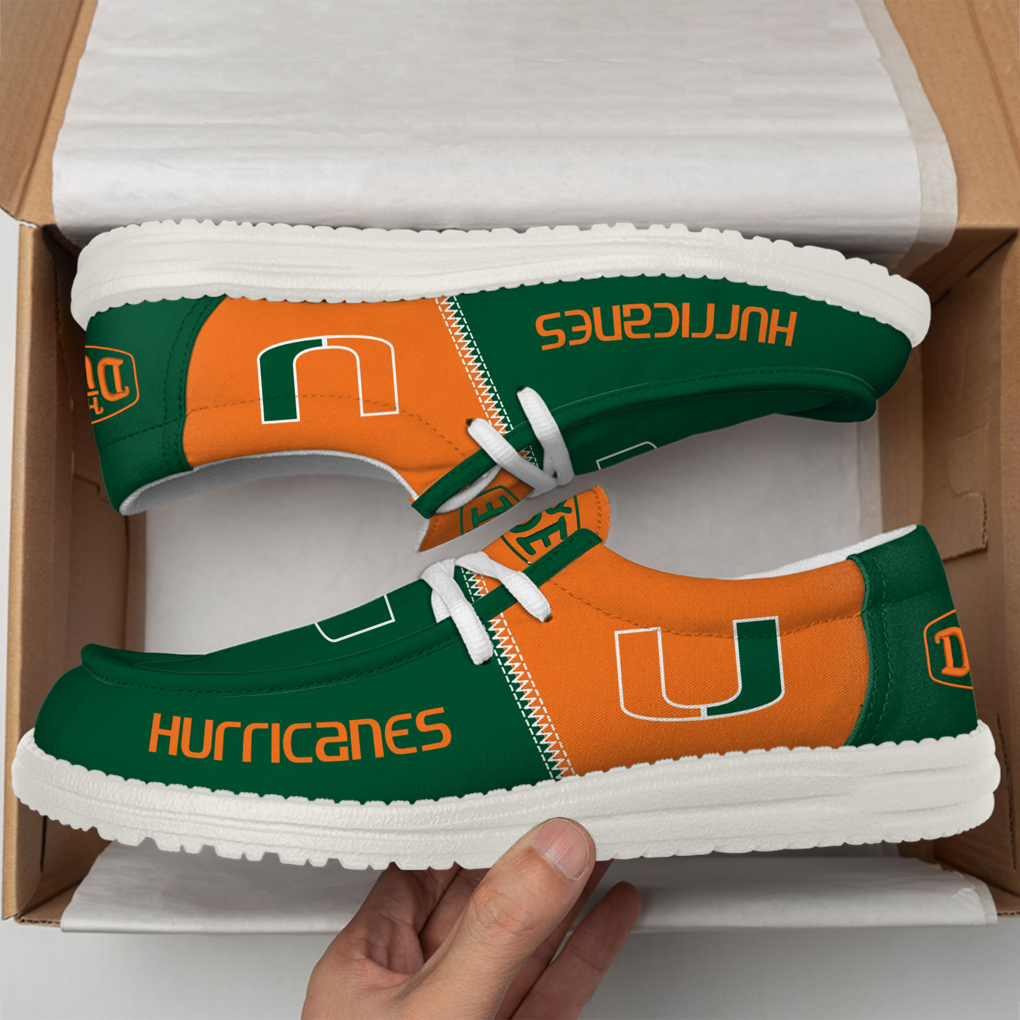 Miami Hurricanes Football Hey Dude Canvas Loafer Shoes For Men And Women - Image 2